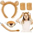 5pcs Lion Fancy Accessories, Lion Costume for Adults Kids Lion Headband Mane Gloves Lion's Tail Nose, Animal Lion Cosplay Costume Accessories Halloween Fancy Dress