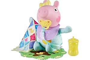 Peppa Pig Grunz und Kuschel Evie interaktive Babypuppe, 28 cm große Puppe für Mädchen mit 20 Geräuschen und vielen Funktionen, Spielzeug-Set für Kinder ab 3 Jahren als Weihnachtsspielzeug