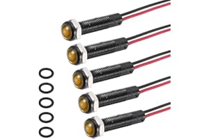 PATIKIL 5Pcs 6mm(1/4") Indicator Light,12V-24V AC/DC LED Plastic Shell Signal Lamp Waterproof IP67 Round Head Signal Lights with 150mm(5.9") Cable for Boat Car,Yellow