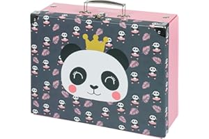 Baagl Valise pour Enfants - Jouets et Fournitures Scolaires, en Carton, Pliable avec Poignée en Métal, Forme Panda, 32.5 x