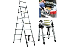 Escabeau Pliable à 7 marches avec poignée et Pieds en Caoutchouc antidérapant Capacité 150 kg Escabeau léger en Aluminium avec Large pédale pour la Maison et Le Bureau