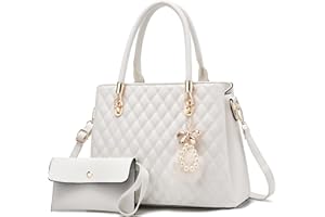 I IHAYNER Womens Leather Handbag and Wallet Set Top Handle Tote Satchel Shoulder Bag for Ladies with Pompom 2 Piece Purse Set