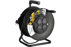 Electraline 20868129D - Prolunga elettrica IP44, 40 m, con avvolgicavo, sezione 3G2,5 mm2, colore: Nero, 208678