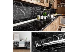Livelynine 40CMX10M Vinilos Para Muebles Marmol Negro Protector Pared Antisalpicaduras Cocina Rollo Vinilo Autoadhesivo Papel Vinilos Para la Cocina Encimera Mesas Vinilo Adhesivo Para Encimera Cocina