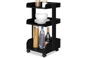 ‎BOMOE bomoe Aufbewahrungswagen mit Rollen 69 cm hoch – FSC® Holz Rollwagen Badezimmer Büro Küchenwagen Schwarz Servierwagen Bastelwagen Beistellwagen Regal auf Rollen Allzweckwagen Kosmetikwagen – Bosse