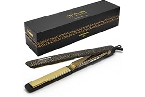 Corioliss C3 | Plancha del pelo Profesional | Placas extralargas de titanio | Alisado y Ondas | Temperatura ajustable 135º-235º | Calentamiento 20 seg | Con funda de Viaje | Leopard Gold