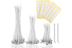 BINJCE Mèche Bougie, 100 Pièces Mèches de Bougies (10,15,20 CM), 100 Autocollants, 100 PCS Mèche de Bougie Coton, Mèches de Bougies pour la Fabrication de Bougies DIY, Mèches pour Bougies