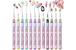Hinourisha12pcs 3D Nail Art Pens Set, Acrylic Nail Paint Pens Kit, 0.5mm Fine Tip Nail Varnish Pens for Real Nail Makers kit Graffiti Pen Quick-drying Waterproof Nail Point Line Art Pen for Nail DIY