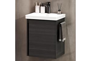 Planetmöbel lavabo con mobiletto 50 cm con rubinetto nero, set di mobili da bagno, sospeso, antracite