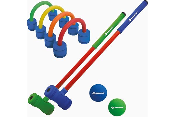 Schildkröt Jeu de Croquet Souple | Set en Mousse sécurisé pour Enfants | 2 maillets + 2 balles + 4 arceaux | Utilisation intérieure et extérieure | À partir de 3 Ans