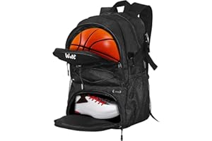WOLT Football Bag with Boot Compartment Basketball Backpack with Ball Holder Sports Backpack with Water Bottle Pocket