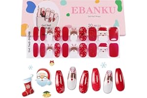 EBANKU 20PCS Natale Smalto Adesivo per Unghie UV Natale Unghie Gel Adesivo Lampada UV/LED con Lima e Stick per Donne Ragazze