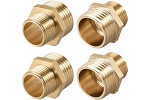 LCOUACEO Reduccion de Latón Macho 3/4 a 1/2 Pulgadas, 4 Piezas Racor de Latón de Doble Tetón Macho, Adaptador Reductores, para Reductores de Tuberías de Agua