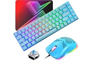 ZIYOU LANG 60% Mechanical Gaming Keyboard Compact Type C Wired 68 Keys LED Backlit USB Waterproof Keyboard 18 Chroma RGB Backlight Anti-ghosting Key+RGB 6400DPI Gaming Mouse+Mouse Pad (Blue/Blue switch)