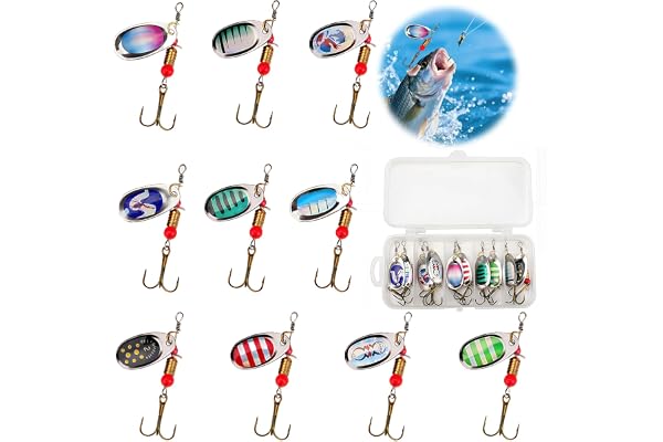 NYVOR 11 stycken fiskeskedar spinner-beten, trefaldiga metallkrokar med flerfärgade beten med förvaringslåda, bärbart fiskebeteskit för öring, abborre, gös, lax och gädda