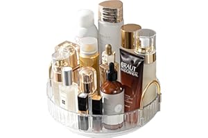 V-KITPATER Makeup Organizer for Vanity 360 Rotating, Large Capacity Cosmetic Organisers for Lipsticks, Jewelry, Nail Care, Skincare, Perfume, Ideal Desk Organizer for Dresser, Bathroom and Kitchen(Clear, 1 Tier)