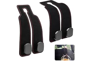 TENTHPEO 2 Pcs Car Seat Hooks for Headrest, Leather Car Seat Back Storage Hooks, Multifunctional Auto Organiser Double Headrest Hook for Cups, Umbrellas, Key Chains, Bags, Purses, Handbags