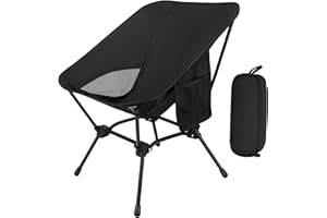 Strixorn Silla de camping con respaldo alto, plegable, 120 kg, ligera, plegable, con 2 bolsillos laterales, ultraligera, para exteriores, senderismo (negro)