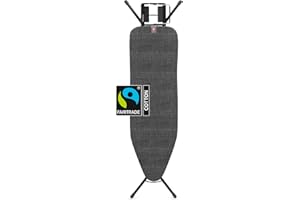 Brabantia - Table à Repasser Taille B - pour Fer Vapeur - Planche a Repasser - pour Les Gauchers et Les Droitiers - Plateau Extra-Stable - pour Fers Jusqu'à 13,5 cm - Denim Black - 124x38cm