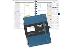 POPRUN Agenda 2024 2025 Mensuel Spirale 22 x 16,5cm - De jan. 2024 à juin 2025 avec Couverture Souple en PU Cuir, Poche pliable, Porte-stylo autocollant, Papier Certifié FSC®100 g/m² - Bleu nuit