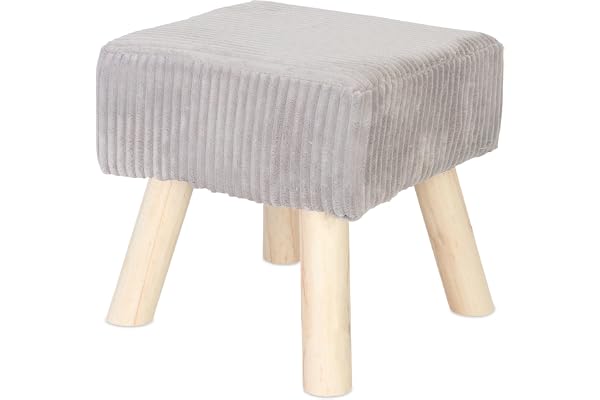 Relaxdays pall Cord, träben, stoppad, HBT: 30x30x30 cm, ljusgrå/natur