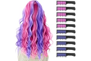 10 Pcs Hair Chalk for Kids Girls Gifts, MSDADA Temporary Bright Hair Chalk Comb for Kids Girls Age 6 7 8-12+ Washable Coloured Hairspray for Birthday Children's Day Halloween Christmas(Pink&Purple)