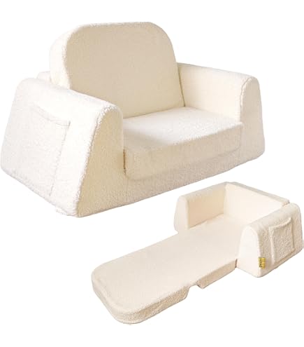 Canapé Enfant Convertible En Mousse – Fauteuil Bébé 2 Ans Et Plus, Blanc, Housse Lavable Chambre Enfant