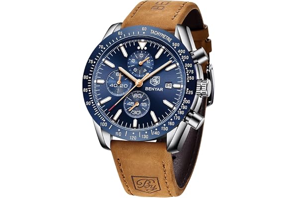 BENYAR Montre Homme Etanche Analogique Quartz Chronographe Lumineuses Date Grand Cadran Classique Mode Affaires Montres Cadeau élégant pour Hommes