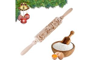 LYNBLY Mattarello di Natale, 35cm Mattarello in Legno 3D, Mattarello in Legno di Natale, Mattarello in Rilievo con Motivo, Mattarello Decorativo Natalizio, per Biscotti, Impasto, Patisse (6)