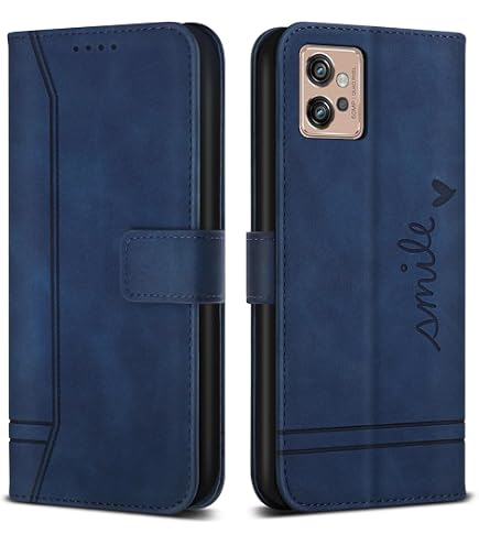 SEAHAI Cover per Motorola Moto G32, Ultra Sottile Custodia Premium Pelle Portafoglio Kickstand Slot per Schede [RFID Blocking] TPU Antiurto Flip Cover Libro - Blu