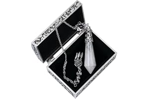 YUEPIN Pendule de Cristal pour la Divination, Pendule de Radiesthésie en Cristal, Cristaux Pointus Spirituels pour la Sorcellerie avec Attrape-Rêves, Étoile Merkaba et Boîte à Gemmes (Cristal de Roche)