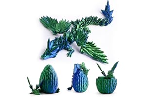 EKKONG 3D Printed Dragon in Egg, Full Articulated Crystal Dragon with Dragon Egg, Flexible Crystal Dragon Figurine Decor with Pearly Sheen, Adults Fidget Gift Toy for Autism ADHD (blue)