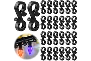 FFDASHUN Gutter Hooks for Outdoor Lights, Christmas Light Hooks, Fairy Light Hook - 150pcs Mini Black Plastic S Clip (1.4in x 0.66in) for Hanging String Lights on Wedding, Halloween, Garden, Tree, Home Decor