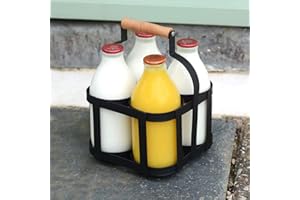 CKB LTD Milk Bottle Holder Powder Coated Steel Wire Metal Holds 4 Milk Bottles Doorstep Crate Carrier Traditional 23.5 x 17.3 x 17.7cm
