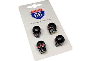 KUSTOM66 Set di 4 tappi per valvola, teschio v2, nero per auto e moto