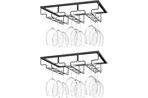 Nuovoware Porta Calici in Ferro [2 PZ], Scolabicchieri Multifunzione, Supporto per Calici, Portabicchieri in Metallo, Supporto con 3 Binari, Organizer per Bicchieri da Vino, per Casa Cucina - Nero