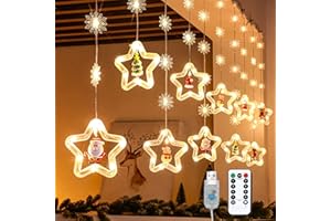 Lypumso Cortina de Luces Navidad, 3 * 0.6m 120LEDs Luces Estrella de Navidad, 5 Tipos de Colgantes de Navidad, 8 Modos USB con Control Remoto, Ideal para Decoracion Navidad, Fiesta, Balcón, Jardin
