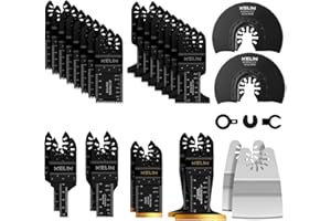 KELIN 28-teiliges Oszillier-Sägeblätter Set mit Titan-Beschichtung – Für Holz, Metall & Renovierung – Inkl. Stichsägeblätter (10/20mm), Kurvenschnitt & Schaber – OIS Kompatibel (Nicht Starlock)