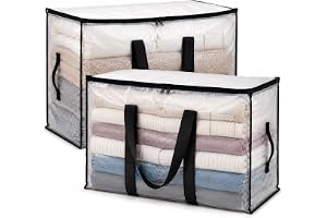 Bolizon 2-pack 90 l klädförvaringsväskor med lock, genomskinliga flyttbara väskor, kraftiga bärkassar för studentrumsförvaring, campingresor, hem, garage, organisation och säsongssängkläder