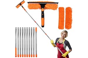 UHETLET Limpiacristales con Mango Extensible de 24-450cm, Limpiador de Ventanas Telescópico con Escobilla de Silicona y Paños de Microfibra, Limpia Cristales con Mango Largo para Ventanas