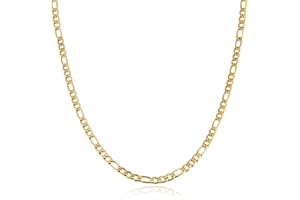 HZMAN Men Women 24K Real Gold Plated Figaro Chain Stainless Steel Chain Necklace Jewelry Gift 16"-30"