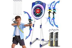 VATOS 2 Pack LED Bow and Arrow for Kids with Auto Scoring, Light Up Archery Set with 10 Suction Cup Arrows, 2 Quivers, LED Ar