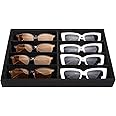 Emibele Glasses Organizer Jewelry Tray, 8 Grids Velvet Tray Watch Storage Stackable Jewelry Showcase Display Storage with Detachable Inner Dividers, Black