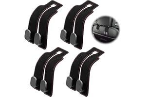 SCROLIEY Car Seat Back Storage Hook, Car Hooks for Headrest, Leather Car Seat Organiser Hooks, Car Seat Back Double Hook Purse Holder, Car Hanger Storage Car Seat Back Organizer for Bags (Black) (Style 2)