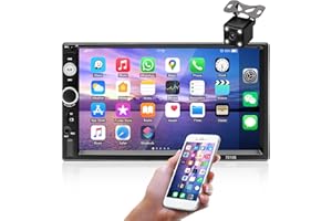 CAMECHO 7 Inch Touch Screen Bluetooth Double Din Car Stereo with Backup Camera Support FM Radio/Mirror Link/USB/TF/AUX/SWC