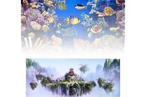 ZERODIS Poster Sfondo Acquario, Adesivo Carta da Parati Serbatoio di Pesce Adesivo Impermeabile in PVC 3D Sky Castle Fish Tank Sfondo Decorazione per Acquario(122 * 50cm)
