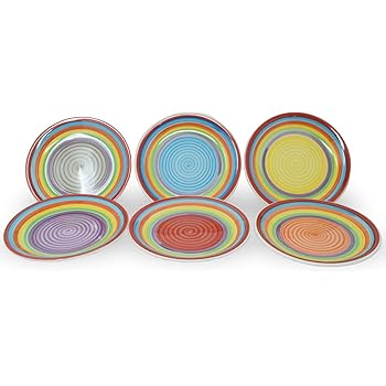 COM-FOUR® 6x keramische kommen 500ml - ontbijtgranenkommen - dessertkommen - saladekommen - ideaal voor ontbijt, snacks en desserts - stijlvol design - stapelbaar (6 stuks - wit/blauw - gebogen