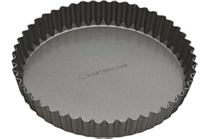 MasterClass KCMCHB39 20 cm Loose Bottomed Tart Tin with PFOA Non Stick, Robust 1 mm Thick Carbon Steel, 8 Inch Fluted Round Quiche Pan, Grey