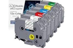 6x Msudoku Taśmy 12 mm 0.47 TZe TZ kompatybilne z Brother TZe-131 TZe-231 TZe-431 TZe-531 TZe-631 TZe-731 taśma do zapisywania do Brother Ptouch H100 H110 D400 1000 1010