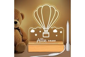 CENOVE Veilleuse Bébé Personnalisé, Cadeau Bebe Montgolfière,Bapteme Fille Garçon, Personnalisé Lampe Chevet Enfant,Cadeau de Anniversaire Noël Baptême